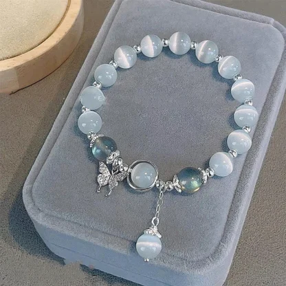 Pulsera de cristal azul marino de ópalo Original, brazalete elástico de lujo ligero para niñas y mujeres, accesorios de joyería