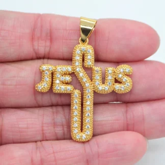 Colgante de circonia cúbica transparente de Color dorado de alta calidad, joyería ostentosa de Hip Hop, palabra de jesús