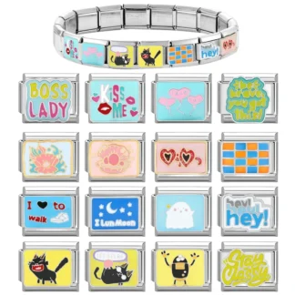 Abalorio creativo con forma de tablero de ajedrez, gafas, Luna, abalorios italianos, eslabones aptos para pulsera de 9mm, fabricación de joyas DIY de acero inoxidable, regalo de cumpleaños