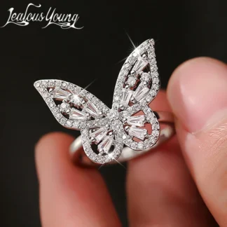 Anillo de circonia cúbica para mujer, sortija ajustable con forma de mariposa, joyería de lujo