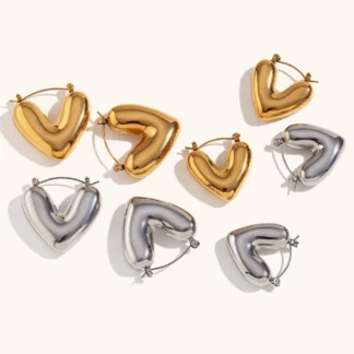 Pendientes de aro de acero inoxidable para mujer, aretes Huggie de corazón grueso pulido, chapado en oro de 18K, hebilla de oreja PVD impermeable, joyería 2024