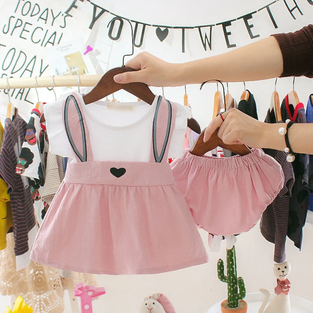 Conjuntos de ropa para recién nacidos, 3, 6, 9, 12 y 24 meses, bonito vestido sin mangas de conejito y pantalones cortos, conjuntos de ropa para niñas pequeñas de verano