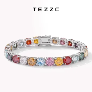 Tezzc, pulseras de tenis de moissanita de arcoíris coloridas de 3mm, 4mm y 5mm para mujer, cadena de pulsera de oro blanco chapada en plata esterlina s925