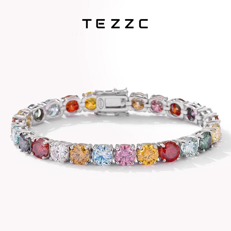 Tezzc, pulseras de tenis de moissanita de arcoíris coloridas de 3mm, 4mm y 5mm para mujer, cadena de pulsera de oro blanco chapada en plata esterlina s925