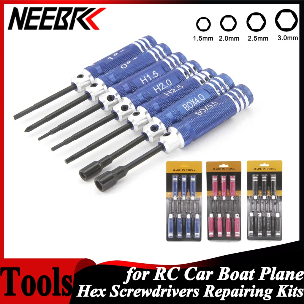 NEEBRC 4 Uds 7 Uds destornilladores hexagonales 4 en 1 6 en 1 8 en 1 destornillador 1,5 2,0 2,5 3,0mm Kit de herramientas para RC avión FPV Drone coche barco Robot
