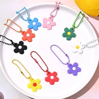 Llavero pequeño de flores de colores para mujer, colgante de bolso Pinkycolor, cadena de estilo coreano Ins, llaveros de dibujos animados