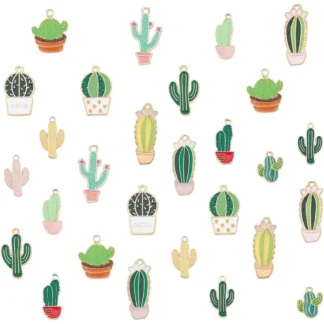 14 estilos de dijes de Cactus, 28 Uds., colgantes de plantas, colgantes de aleación esmaltados, cuentas de desierto de verano para collar, pulsera, pendientes, kit