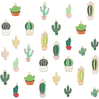 14 estilos de dijes de Cactus, 28 Uds., colgantes de plantas, colgantes de aleación esmaltados, cuentas de desierto de verano para collar, pulsera, pendientes, kit