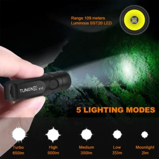 TUNENGE-minilinterna LED portátil, recargable por USB linterna de bolsillo, impermeable, iluminación de emergencia para exteriores, Camping y pesca