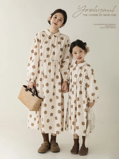 Vestido de gran tamaño para padres e hijos, falda larga de solapa Floral, falda linda, vestido de princesa para niñas, ropa para niños, primavera y otoño