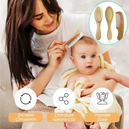 Cepillo de pelo para bebé, cerdas de cabra de madera, cepillo para el pelo para niños pequeños, elementos esenciales para masaje del cuero cabelludo, peine de madera, herramientas para el cuidado del cabello