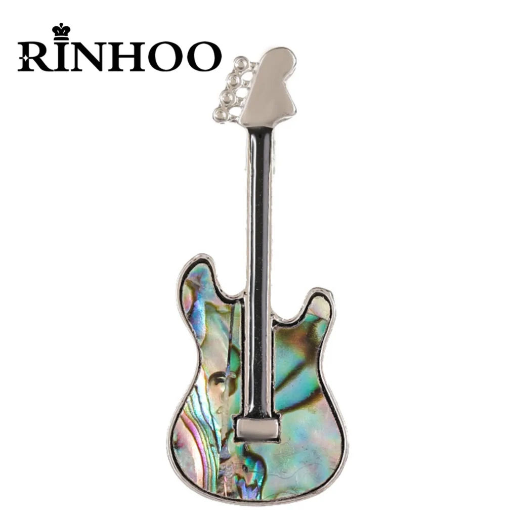 Rinhoo Pin de broche de Violín de guitarra de concha de imitación Vintage para mujer, joyería de insignia de esmalte de instrumento Musical de diamantes de imitación Punk de lujo