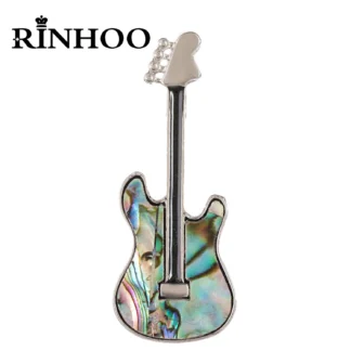 Rinhoo Pin de broche de Violín de guitarra de concha de imitación Vintage para mujer, joyería de insignia de esmalte de instrumento Musical de diamantes de imitación Punk de lujo