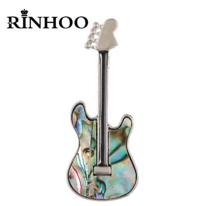 Rinhoo Pin de broche de Violín de guitarra de concha de imitación Vintage para mujer, joyería de insignia de esmalte de instrumento Musical de diamantes de imitación Punk de lujo
