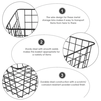 Cesta hueca de hierro con cable, cestas de almacenamiento, cesta de metal sin entrelazado, organizador de cocina y baño, color negro
