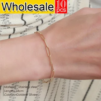 Pulsera de acero inoxidable para mujer, 10 Uds., pulsera sencilla y a la moda para mujer, joyería de Color dorado, regalo de Festival al por mayor