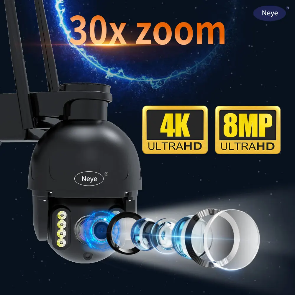 Cámara PTZ de 8MP, 4K, WiFi, HD, para exteriores, Zoom 30X, cámara IP panorámica del hemisferio de alta velocidad, detección de movimiento AI, cámara CCTV P2P