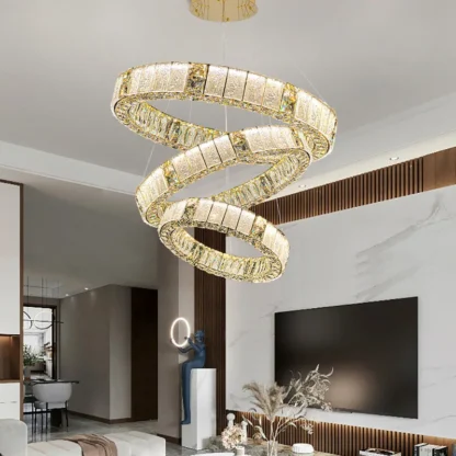 Candelabros de cristal LED de lujo, lámpara colgante cromada para techo, anillo de luz decorativo para el hogar de diseñador moderno para sala de estar