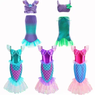 Disney-vestido de la Sirenita Ariel para niñas, disfraz de Halloween, ropa de fiesta de cumpleaños y Carnaval, novedad