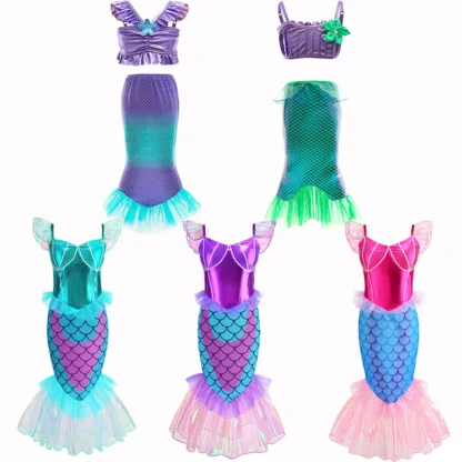 Disney-vestido de la Sirenita Ariel para niñas, disfraz de Halloween, ropa de fiesta de cumpleaños y Carnaval, novedad