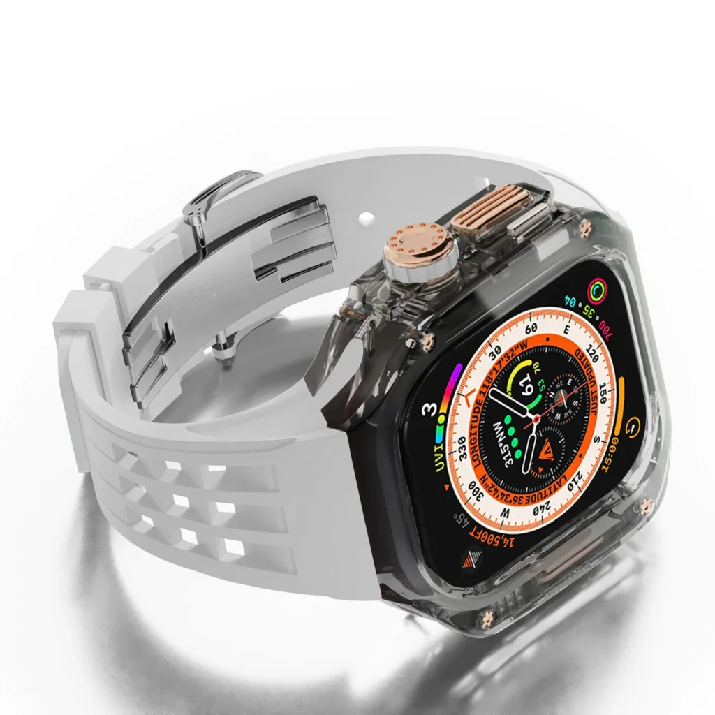 Caja de reloj transparente para apple watch ultra 49mm con hebilla de mariposa opción de color múltiple correa de silicona