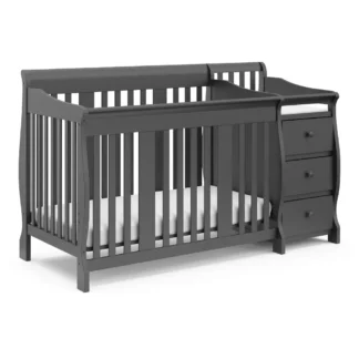 Cuna y cambiador convertible 5 en 1 (gris) – Combinación de cuna y cambiador con cajón, convierte en la cama de los niños pequeños