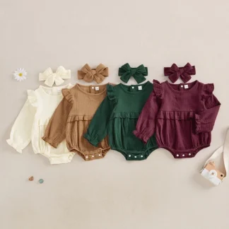 SUNSIOM-Body para niña de 0 a 18 meses, trajes de otoño, pelele con volantes de Color sólido y diadema, conjunto de ropa infantil