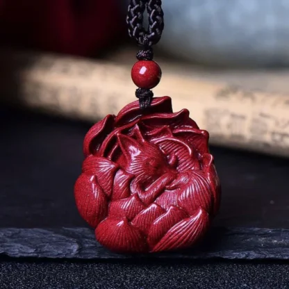 Accesorios de piedras preciosas talladas para hombres, colgante de collar de zorro de nueve colas, cinabrio Real, joyería de diseñador, regalo rojo, lujo Natural