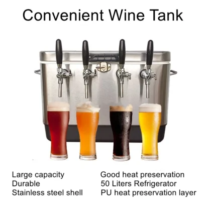 Zapper de vino móvil de 52 litros, caja de vino de acero inoxidable de 4 cabezas, puestos al aire libre, venta de vino, caja aislada conveniente para acampar
