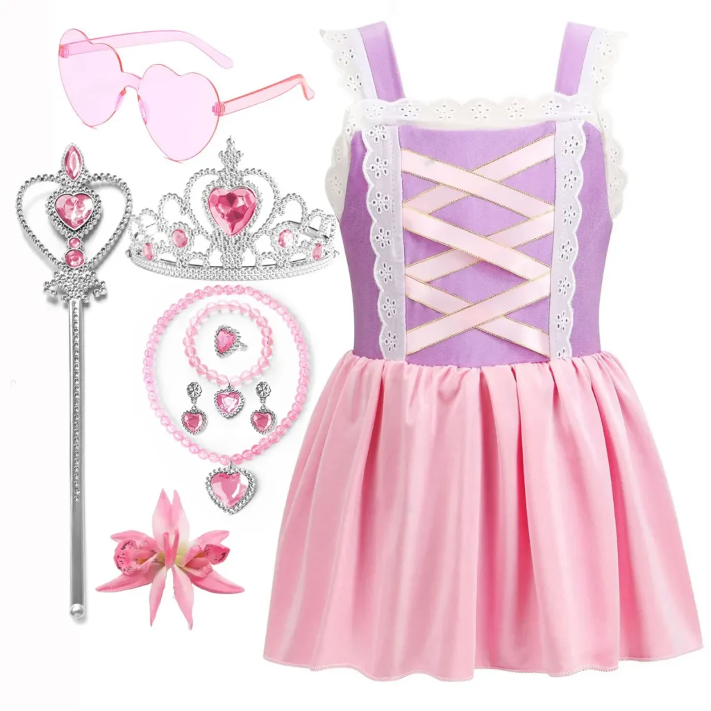 Disney-bañador de Rapunzel para niñas, traje de baño de dos piezas, color rosa, a rayas