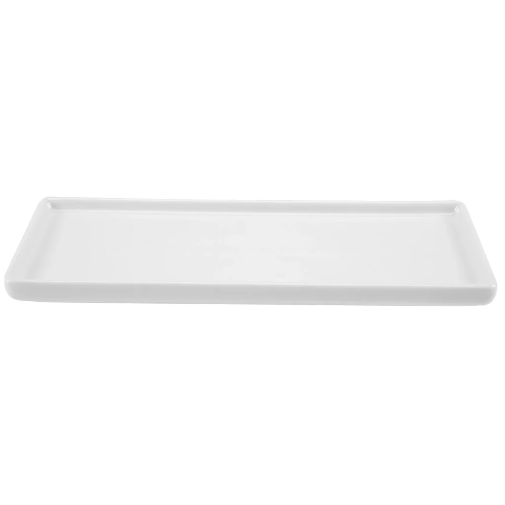Bandeja de cerámica Rectangular, plato Rectangular de porcelana blanca, bandeja para tazas enjuague bucal, bandeja de almacenamiento para baño y sala de estar