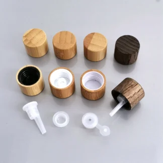 Tapas de madera de bambú para gotero europeo, tapa de rosca para botella de aceite esencial con tapón de gota 100 para botellas de aceite esencial de 18mm, 18/410 Uds.