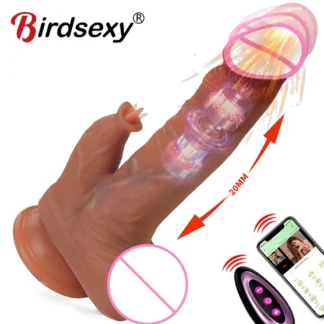 Consolador de pene realista para mujer, vibrador de estimulación Anal, punto G, estimulación del clítoris, rotación telescópica, juguete sexual femenino, aplicación de empuje, negro