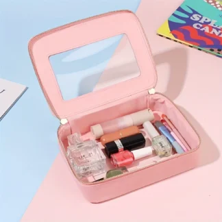Bolsa de maquillaje minimalista de moda de color sólido con ventana de visión clara: bolsa de aseo y lavado ultraligera y con cremallera para Effor