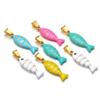 5 uds. De colgantes de acero inoxidable con forma de pez esmaltado de doble cara para hacer joyería de moda DIY, suministros para pulseras, accesorios para collares
