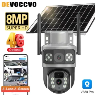 Cámara Solar inalámbrica de 8MP, 4K, 4G Sim, lente Dual para exteriores, Wifi, IP, visión nocturna PIR, V380 Pro, Monitor de protección de seguridad CCTV