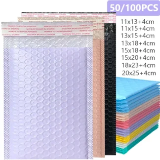 Sobres de correo acolchados con burbujas moradas, sobres de correo de polietileno para embalaje, bolsa de envío autosellada, relleno de burbujas, 50/100 Uds.