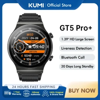 KUMI GT5 Pro+ Reloj inteligente Pantalla HD de 1,39 pulgadas 270+ Esfera exquisita 20 días de Larga modo de reposo Llamada Bluetooth Detección de vida IP68