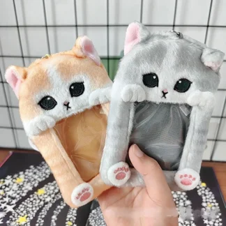 Lindo tiburón gato niñas mujeres soporte para sesión fotográfica de felpa con llavero lindo soporte para tarjetas fotográficas de dibujos animados ID banda de crédito Protector de tarjetas