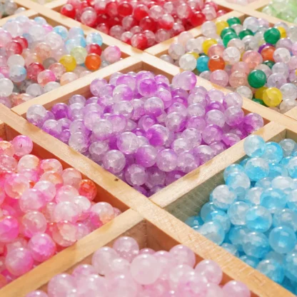 100 Uds. Cuentas redondas de cristal de gelatina de Color degradado doble, cuentas sueltas craqueladas para cadena DIY, pulsera, collar, pulsera, fabricación de joyas