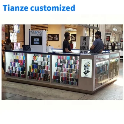 Quiosco de diseño moderno para teléfono móvil, accesorios de madera para teléfono móvil, escaparate, quiosco de reparación de teléfono, personalizado