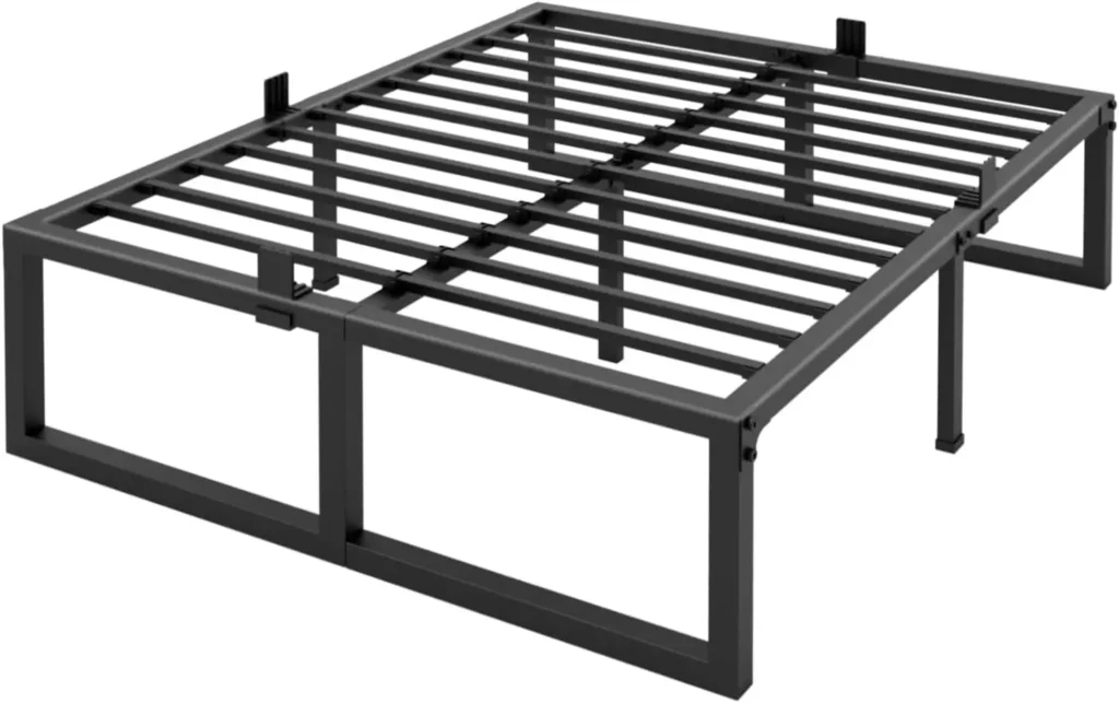 Marco de cama Queen de 18 pulgadas, plataforma de metal resistente de 3500 libras, soporte de listones de acero/no necesita somier/sin ruido/antideslizante/fácil