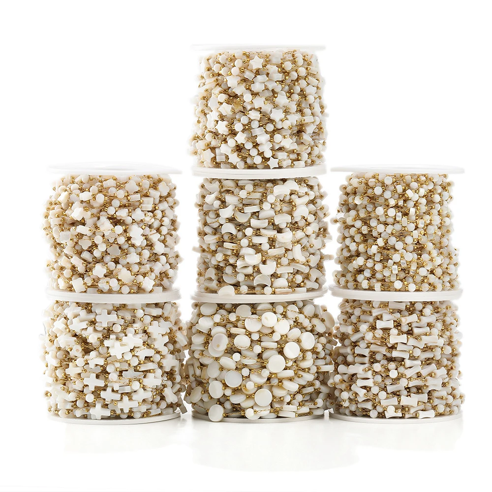 Cadenas de concha de estrella y corazón de 1 metro, cadena hecha a mano de acero inoxidable para joyería delicada DIY, fabricación de pulseras, accesorios para collares a granel