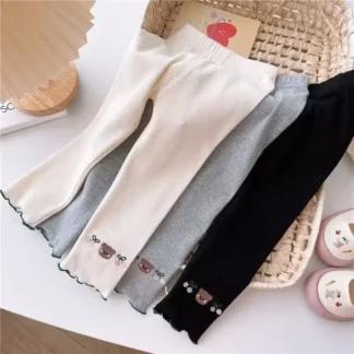 Pantalones cortos de verano para niños y niñas, Leggings fruncidos con estampado de oso bordado, Capris finos, Pantalones rectos de cintura elástica
