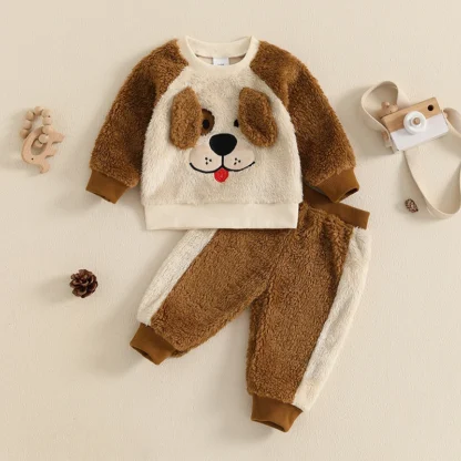 Traje de otoño para bebé, Sudadera de manga larga y pantalones de felpa con patrón de perro lindo, ropa para niño pequeño de 1 a 4 años, 2 piezas