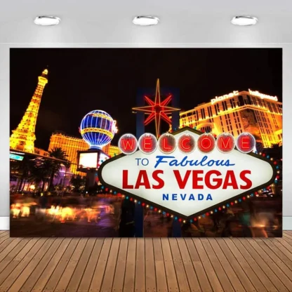 Bienvenido a Las Vegas fotografía de fondo, cartel publicitario de ciudad, Casino, paisaje nocturno, decoración de fiesta, fondo fotográfico, hombre y mujer