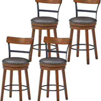 Taburetes de Bar tapizados de cuero PU con respaldo y sólido, Juego de 4 taburetes de barra de altura de mostrador giratorio para isla de cocina