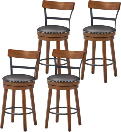 Taburetes de Bar tapizados de cuero PU con respaldo y sólido, Juego de 4 taburetes de barra de altura de mostrador giratorio para isla de cocina
