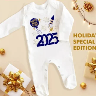 Hello 2025-Pelele estampado para bebé, ropa de dormir para recién nacido, de manga larga, con estampado de Feliz Año Nuevo
