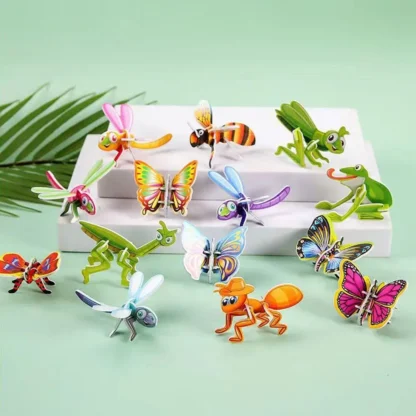 Puzle 3D de 25 piezas para niños, juguetes de bloques de papel de insectos, tarjeta de papel divertida, Educación Temprana